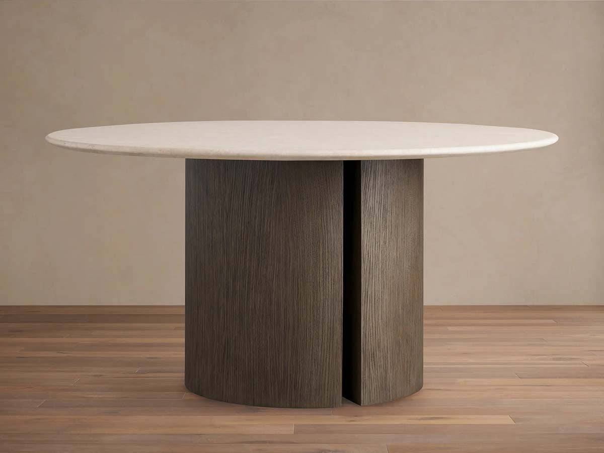 Saint Germain Round Dining Table with Marble Top Wood Dauphine Base