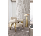 Luxury Sculptural Armchair with Polished Hammered Brass Legs & Curved Upholstery Design