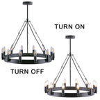 Lustre rustique à huit lumières en fer forgé noir (65 x 65 x 50 cm) avec chaîne de suspension de 100 cm – Luminaire de style ferme vintage