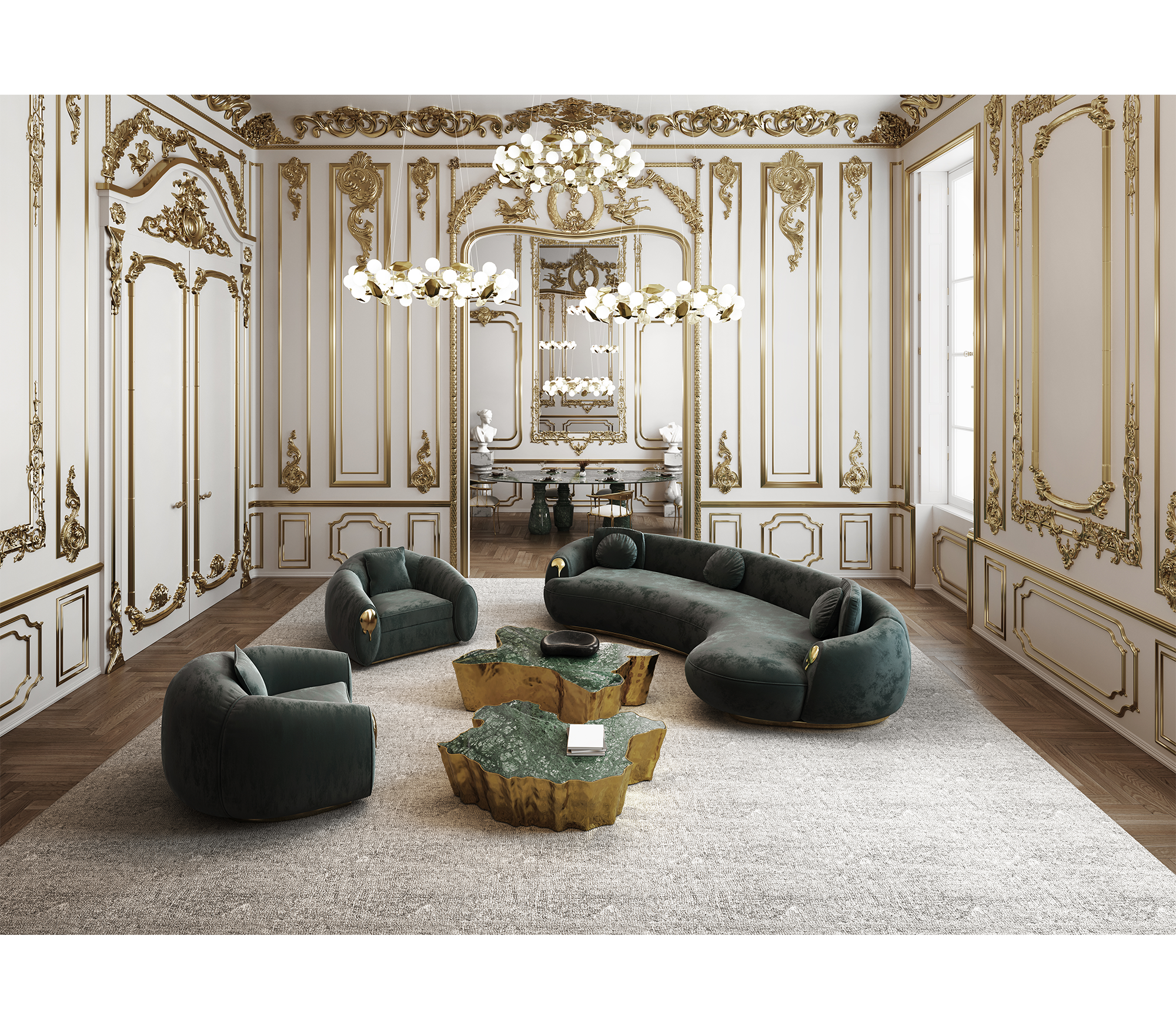Luxury Sculptural Armchair with Polished Brass Accents & Vintage Contemporary Design