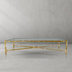 Thaddeus Metal Rectangular Glass Coffee Table Hand-Forged Living Sofa Center Tea Table