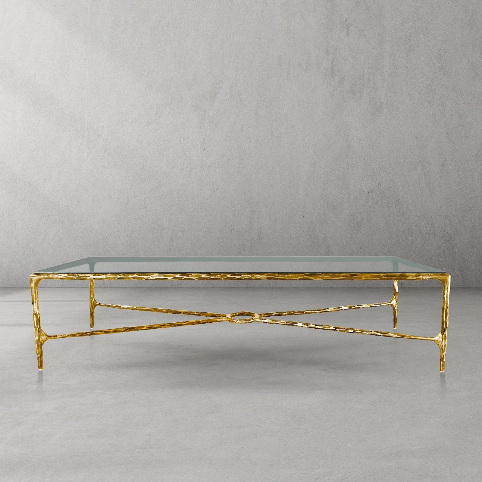 Thaddeus Metal Rectangular Glass Coffee Table Hand-Forged Living Sofa Center Tea Table