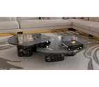 Luxury Calacatta Marble Coffee Table with Black Sculptural Base & Modern Design