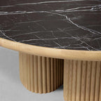 Astor Round Coffee Table Marble Top Oak Wood Base Sofa Center Tea Table