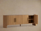 Astor Inset Marble Stone Top Buffet Sideboard Oak Wood TV Stand Unit Entryways Storage Cabinet