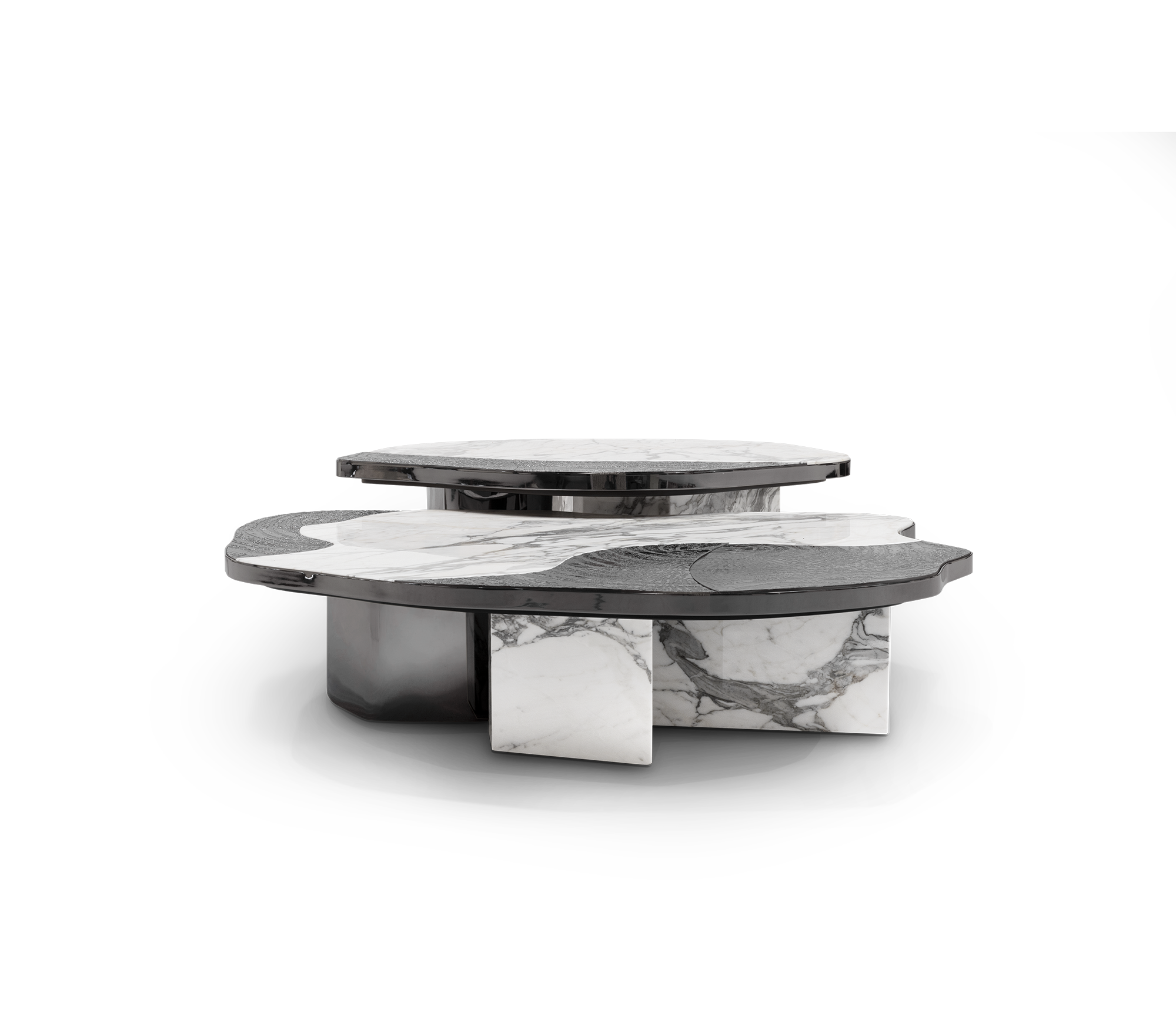 Luxury Calacatta Marble Coffee Table with Black Sculptural Base & Modern Design