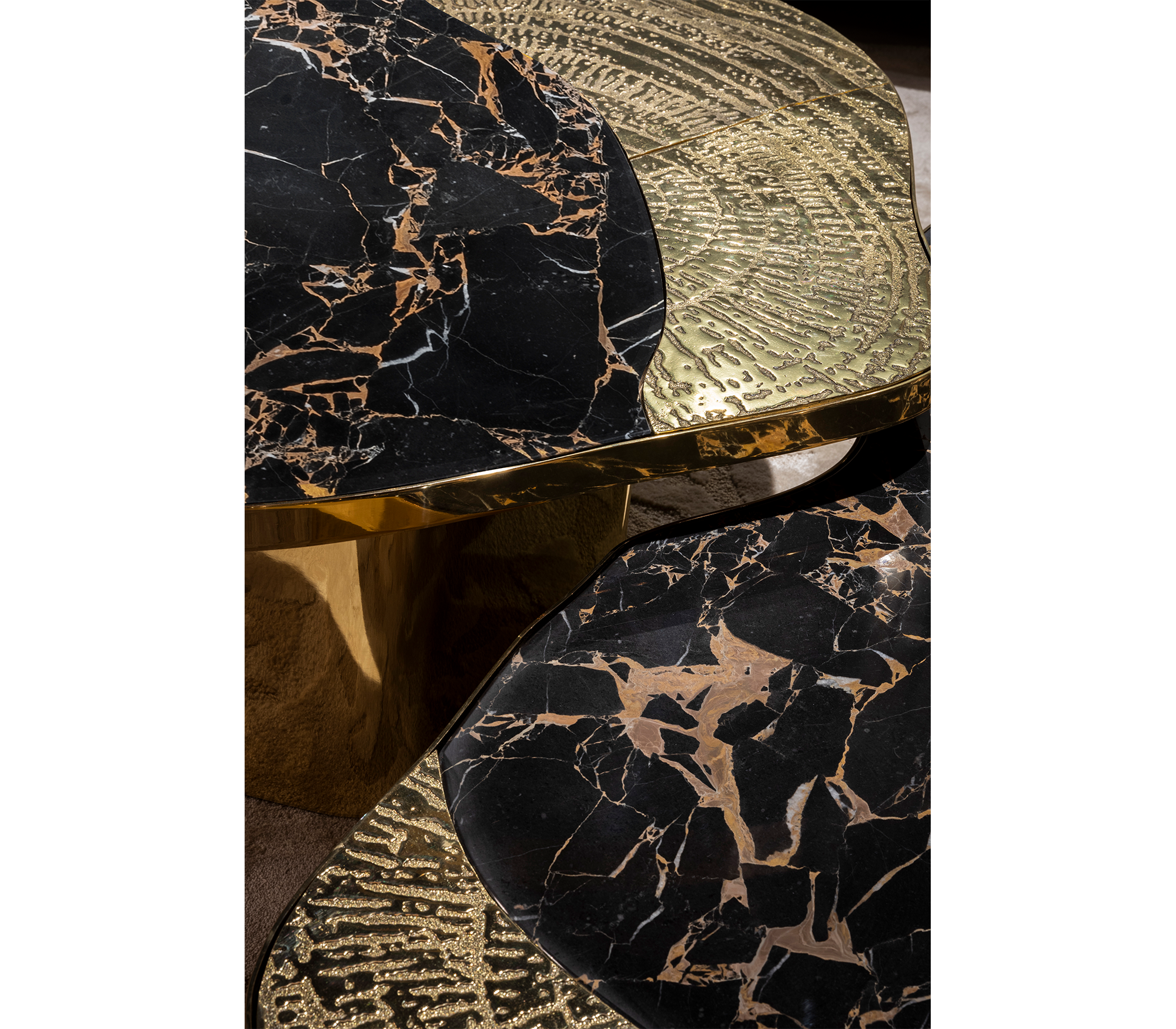 Luxury Calacatta Marble Coffee Table with Black Sculptural Base & Modern Design