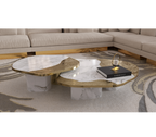 Luxury Calacatta Marble Coffee Table with Black Sculptural Base & Modern Design