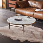 Thaddeus Metal Marble Round Coffee Table 3 Legs Hand-Forged Living Sofa Center Tea Table
