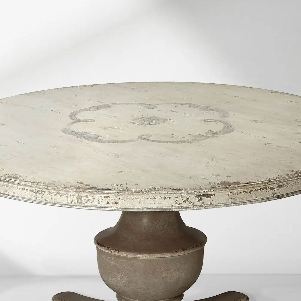 Hand-Painted Floral in Italy Poplar Wood Dining Table Biancca Center Scroll Bell’Arte Round Dining Table