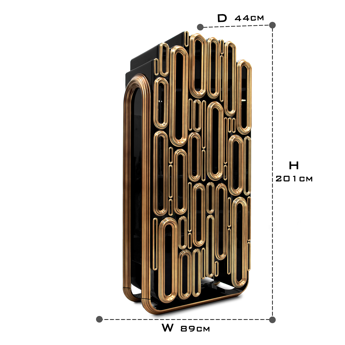Luxury Bar Cabinet with Brass Tube Design, Glass Shelves & Hidden Storage