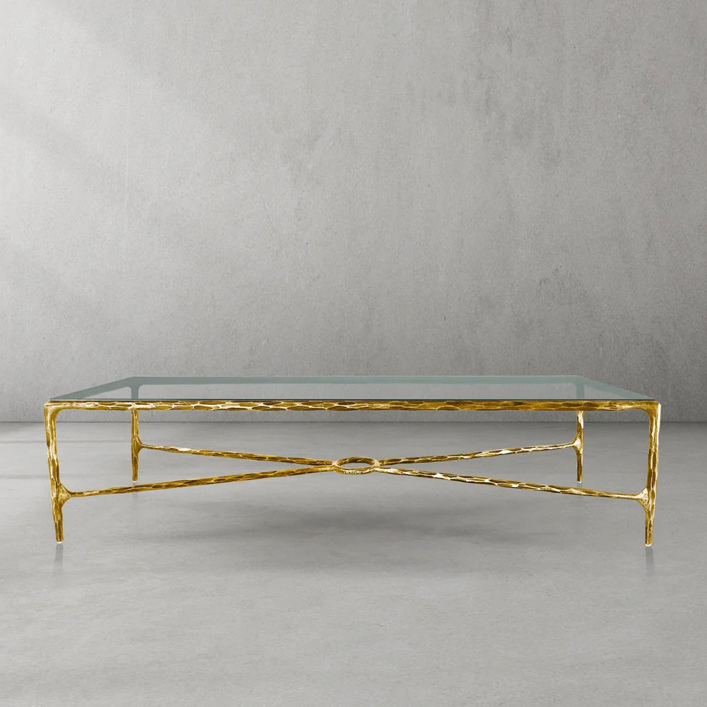 Thaddeus Metal Rectangular Glass Coffee Table Hand-Forged Living Sofa Center Tea Table