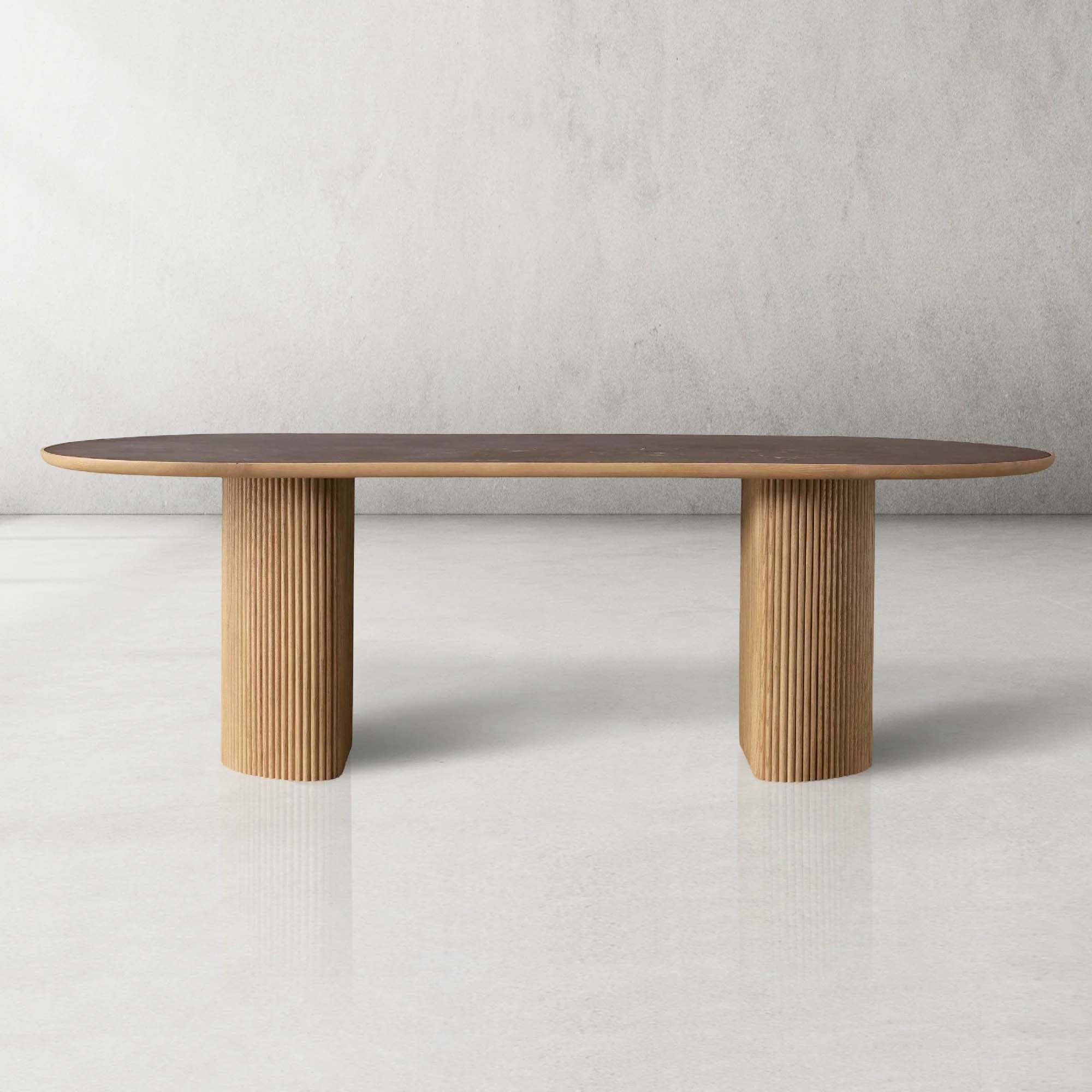 Astor Dining Table with Natural Marble Stone Top & Solid Oak Wood