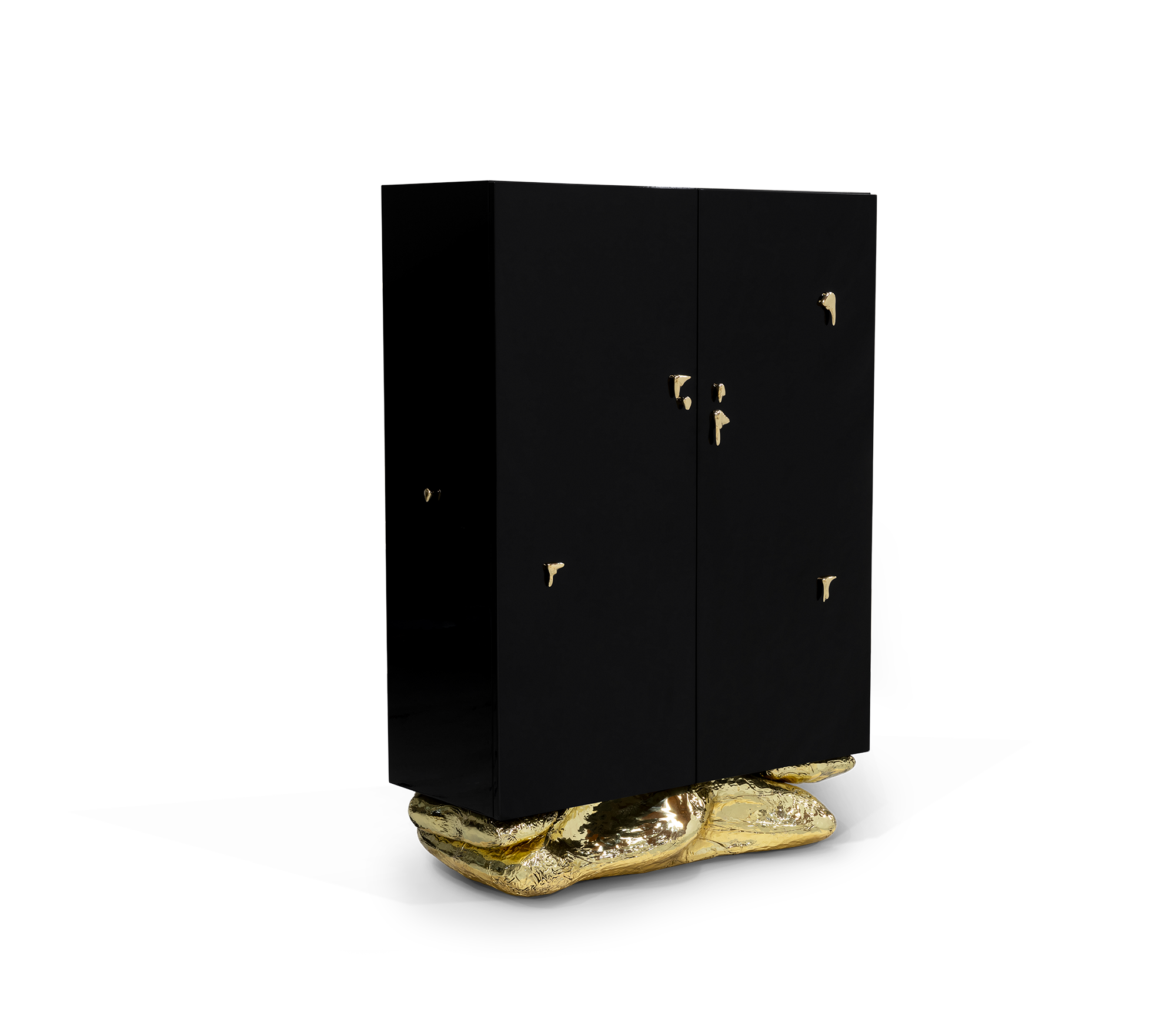 Luxury Marble Storage Cabinet with Brass Base, Hidden Shelves & Designer Storage