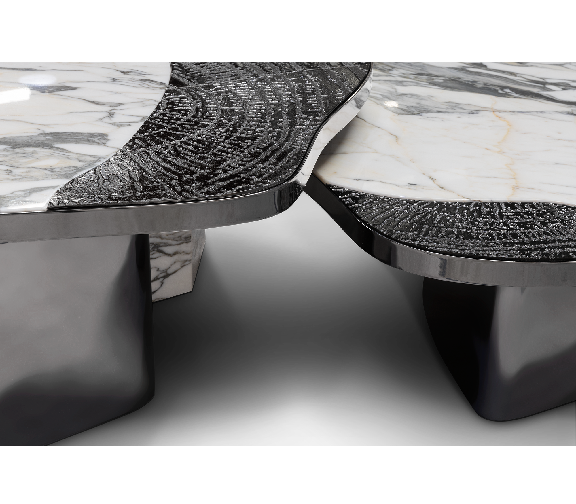 Luxury Calacatta Marble Coffee Table with Black Sculptural Base & Modern Design