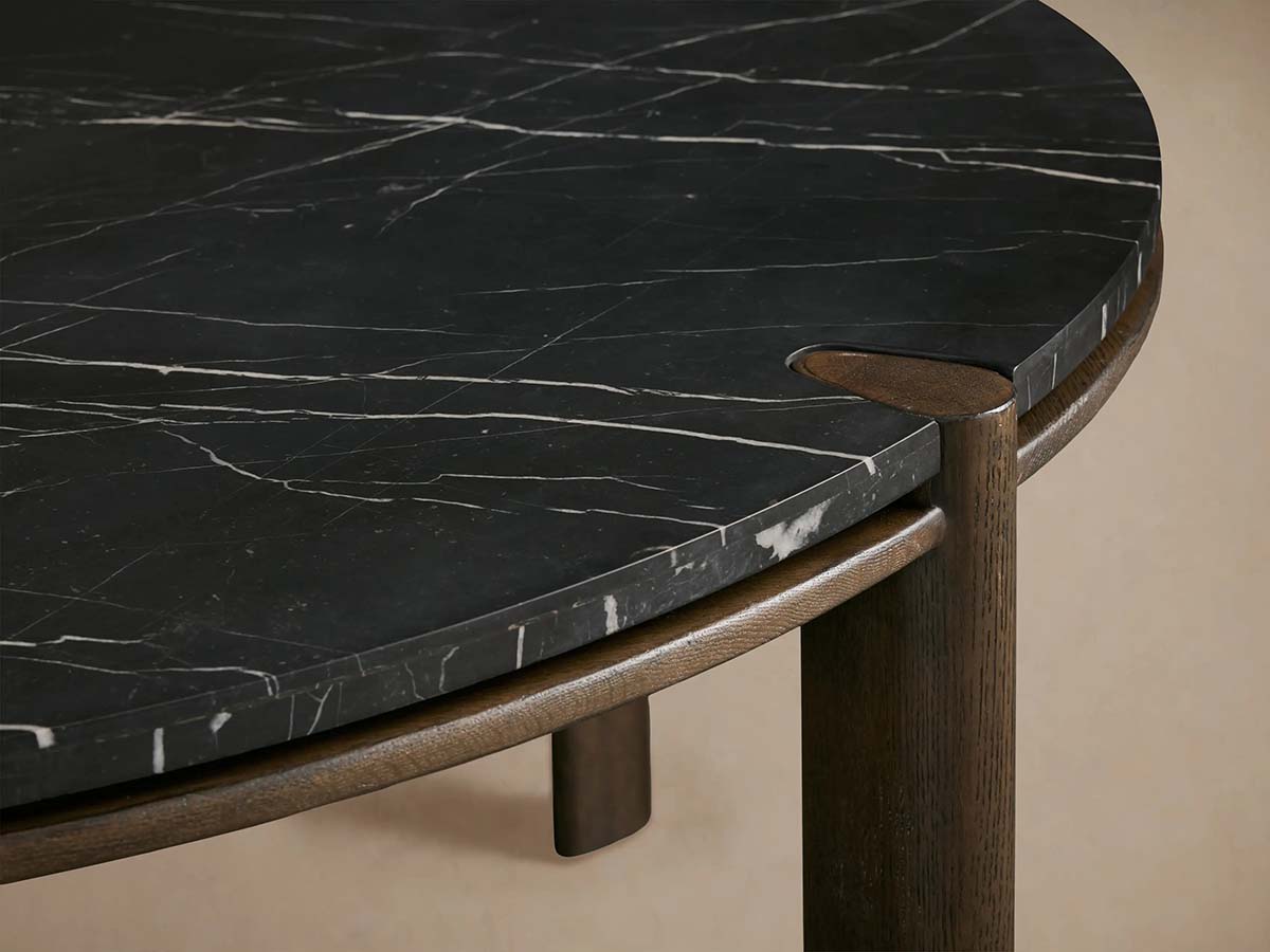 Pyet Round Dining Table with Floating Marble Stone Top & Solid Oak Wood Base