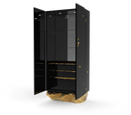 Luxury Marble Curio Cabinet with Brass Base, Glass Display Shelves & Hidden Storage