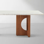 Elliot Carrara Marble Top Dining Table Rectangular White Stone Dining Table with Solid Oak Base