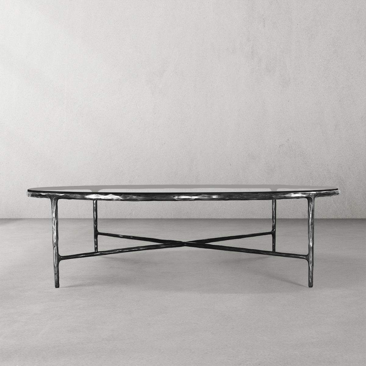 Thaddeus Metal Glass Round Coffee Table Hand-Forged Style O & X Living Sofa Center Tea Table