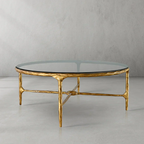Thaddeus Metal Glass Round Coffee Table Hand-Forged Style O & X Living Sofa Center Tea Table
