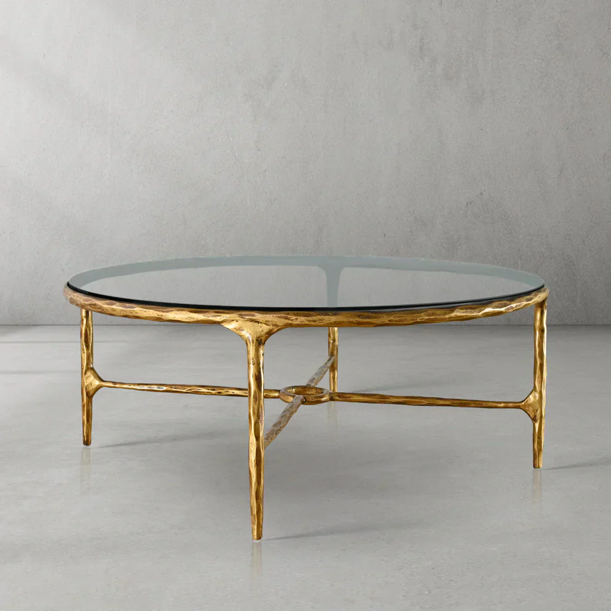 Thaddeus Metal Glass Round Coffee Table Hand-Forged Style O & X Living Sofa Center Tea Table