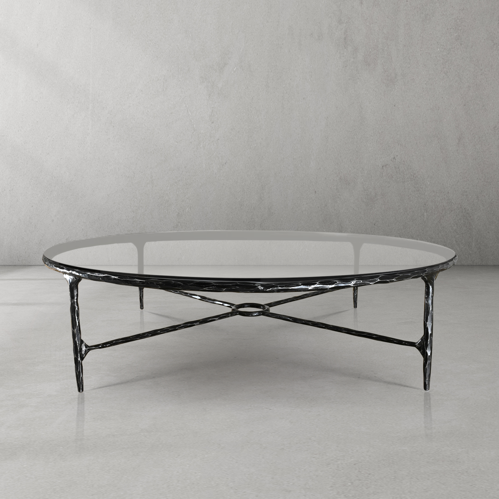 Thaddeus Metal Glass Round Coffee Table Hand-Forged Style O & X Living Sofa Center Tea Table