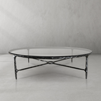 Thaddeus Metal Glass Round Coffee Table Hand-Forged Style O & X Living Sofa Center Tea Table
