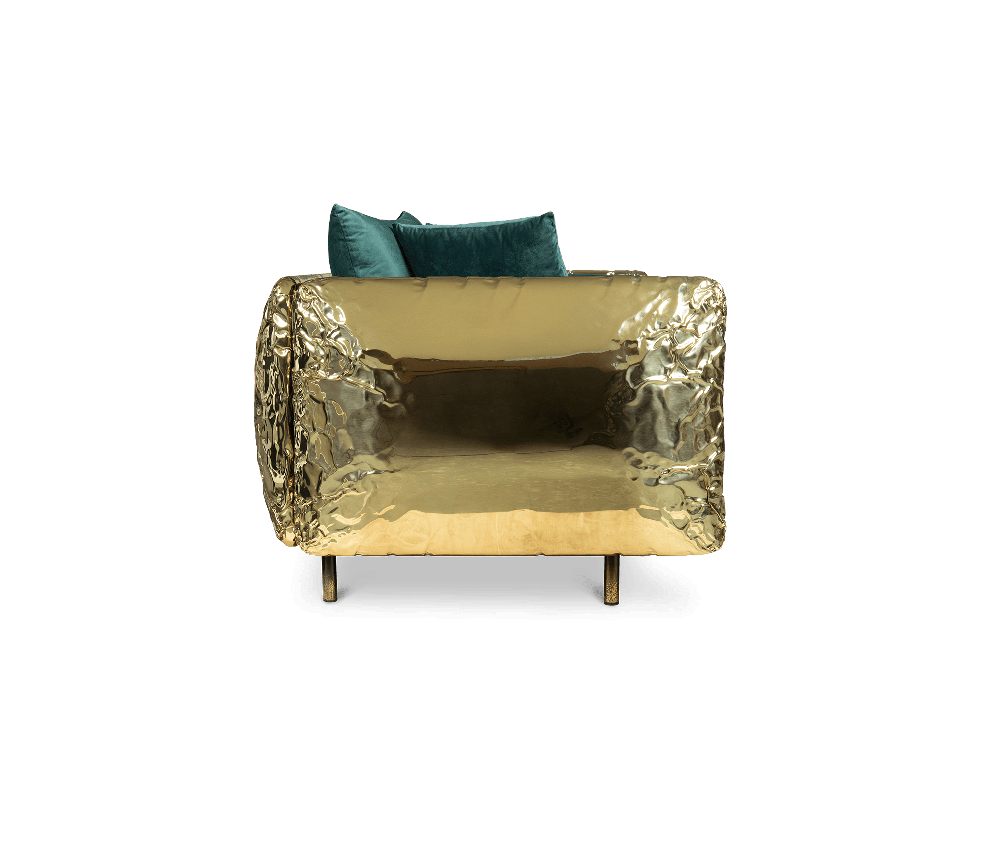 Luxury Imperfect Sculptural Sofa with Hammered Brass Frame & Artistic Design