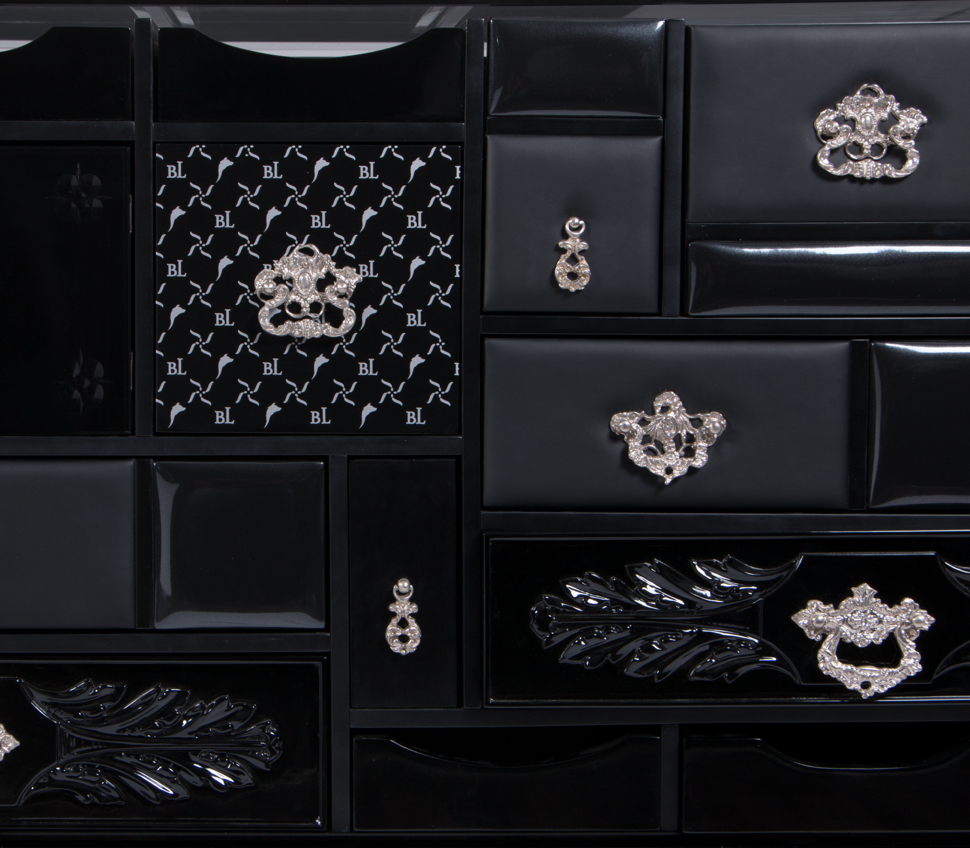 Luxury Black Sideboard Cabinet with Geometric Design & Hidden Storage