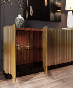 Luxury Brass Sideboard Cabinet with Sculptural Doors & Hidden Storage