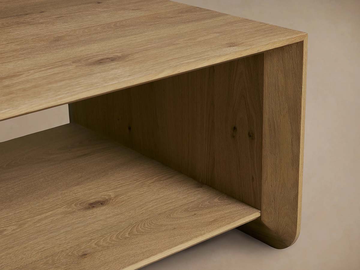Felton Rectangular Coffee Table Solid Oak Cocktail Table Minimalist Rural Style Living Room Center Tea Table