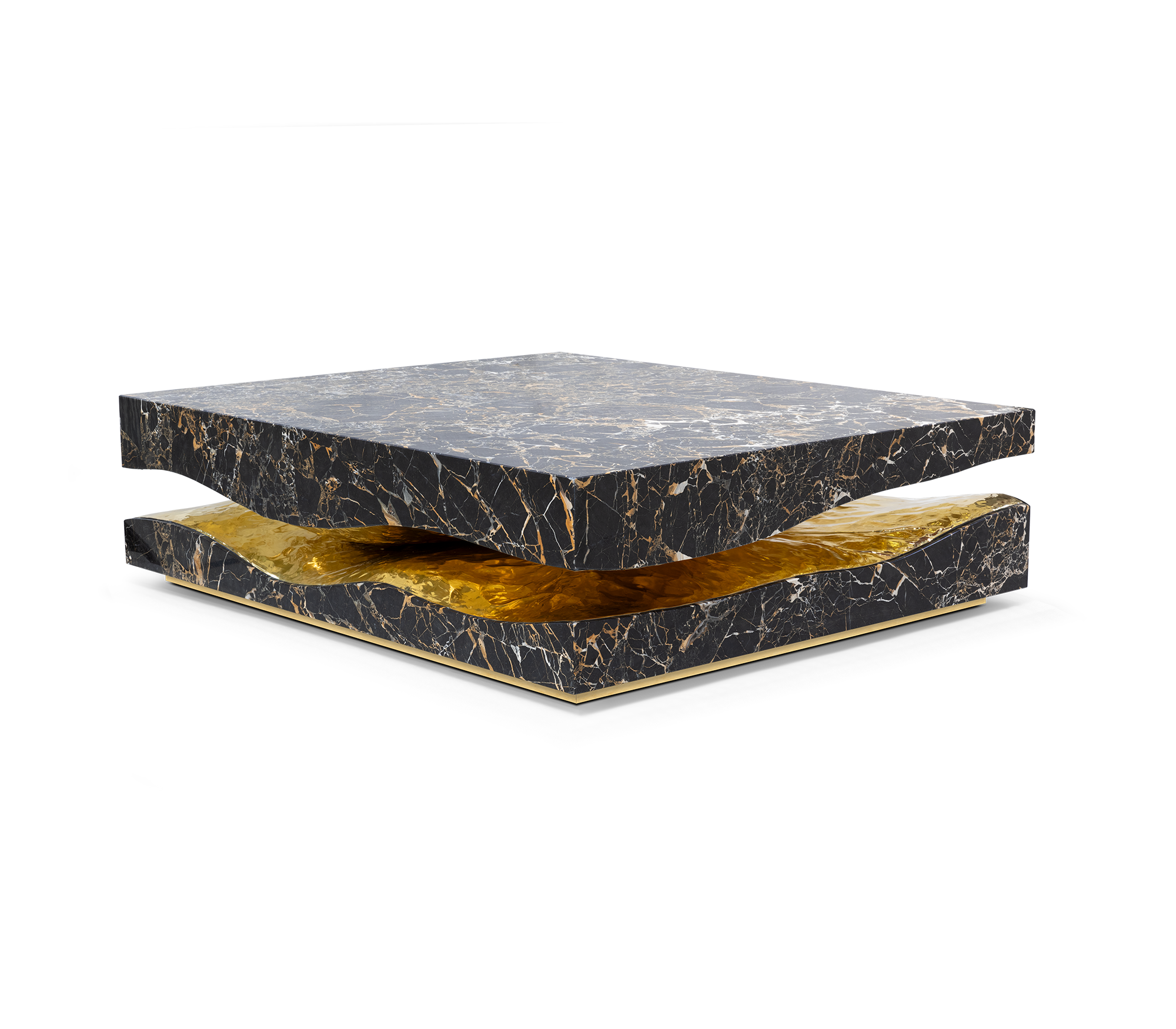 Luxury Carrara Marble Coffee Table with Sculptural Brass Frame & Organic Design