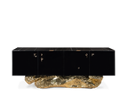 Luxury Gold Buffet Cabinet with Sculptural Metal Base & Hidden Storage