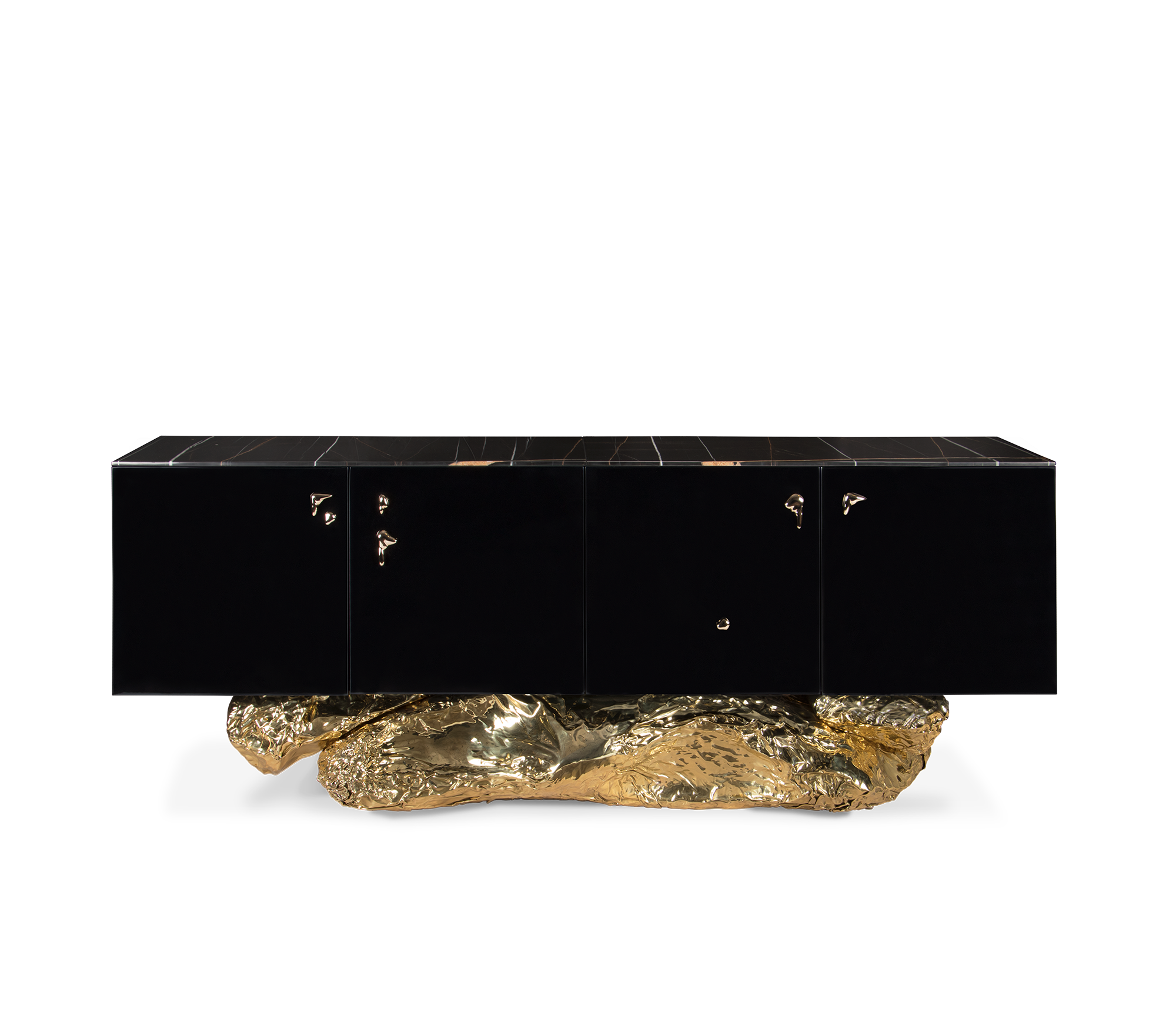 Luxury Gold Buffet Cabinet with Sculptural Metal Base & Hidden Storage