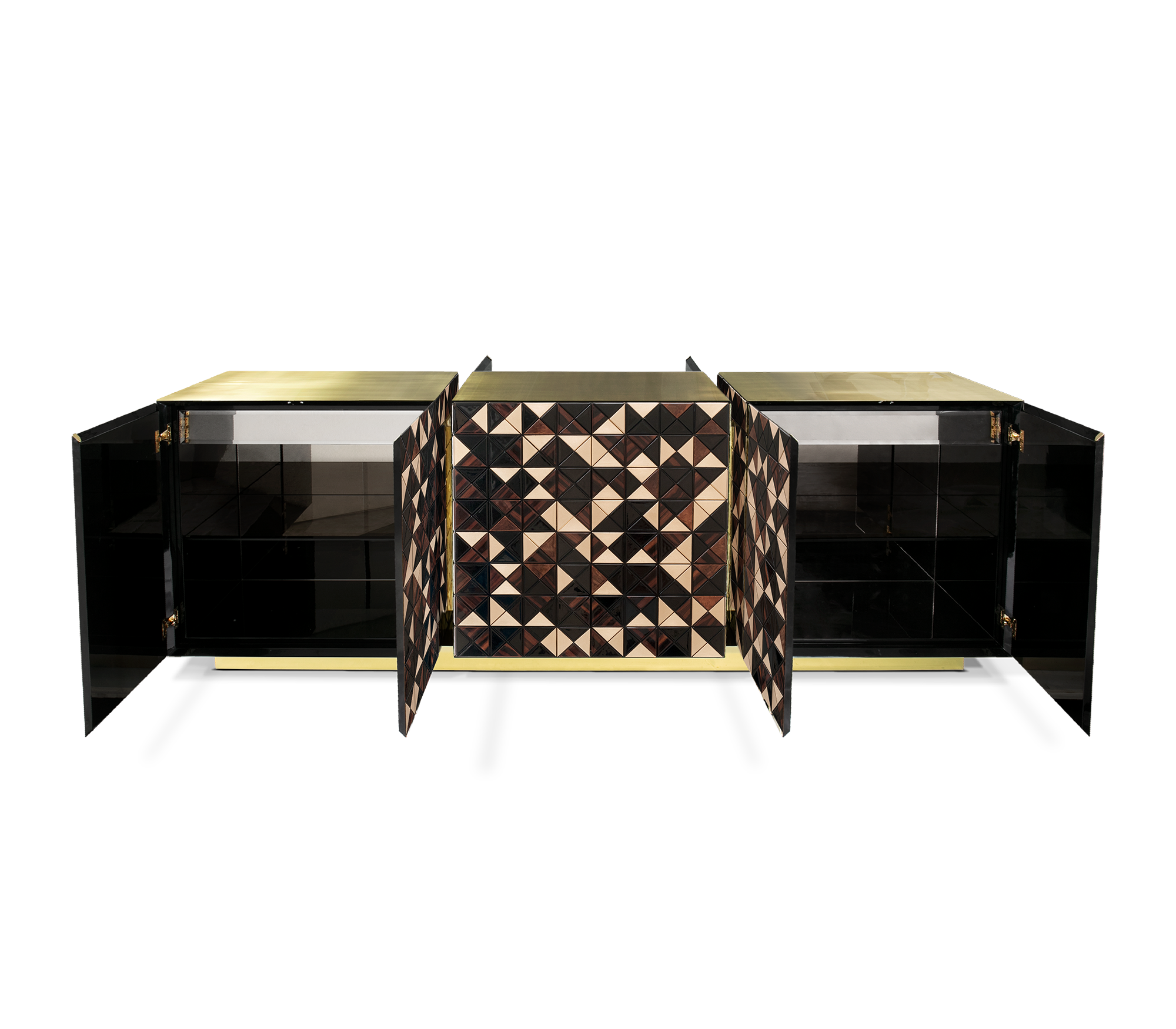 Luxury Anodized Metal Sideboard Cabinet with Pixel-Inspired Design & Hidden Storage