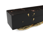 Luxury Black Gold Media Console with Marble Top & Hidden Storage