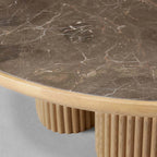 Astor Round Coffee Table Marble Top Oak Wood Base Sofa Center Tea Table