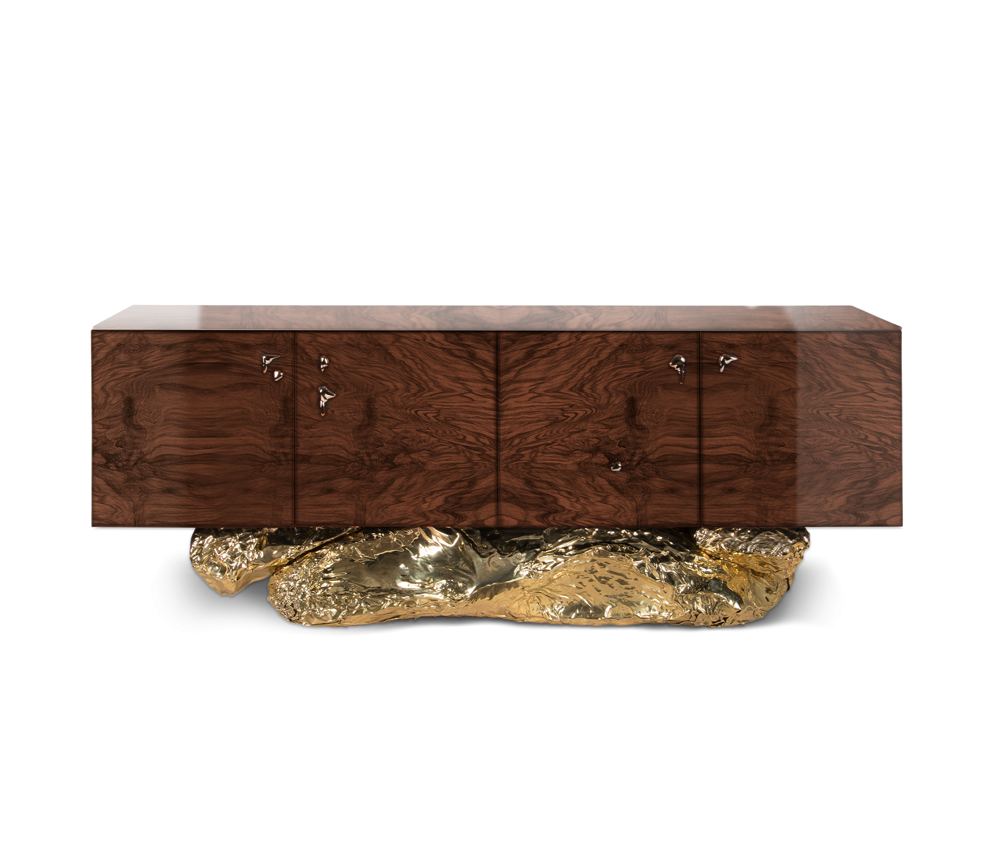 Luxury Gold Buffet Cabinet with Sculptural Metal Base & Hidden Storage