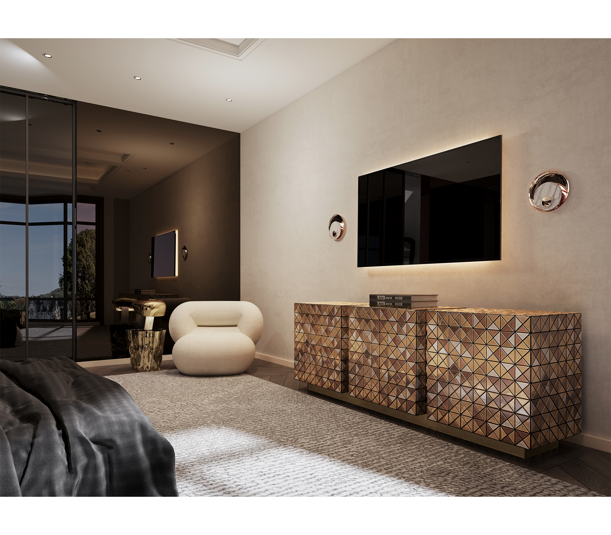 Luxury Anodized Metal Sideboard Cabinet with Pixel-Inspired Design & Hidden Storage