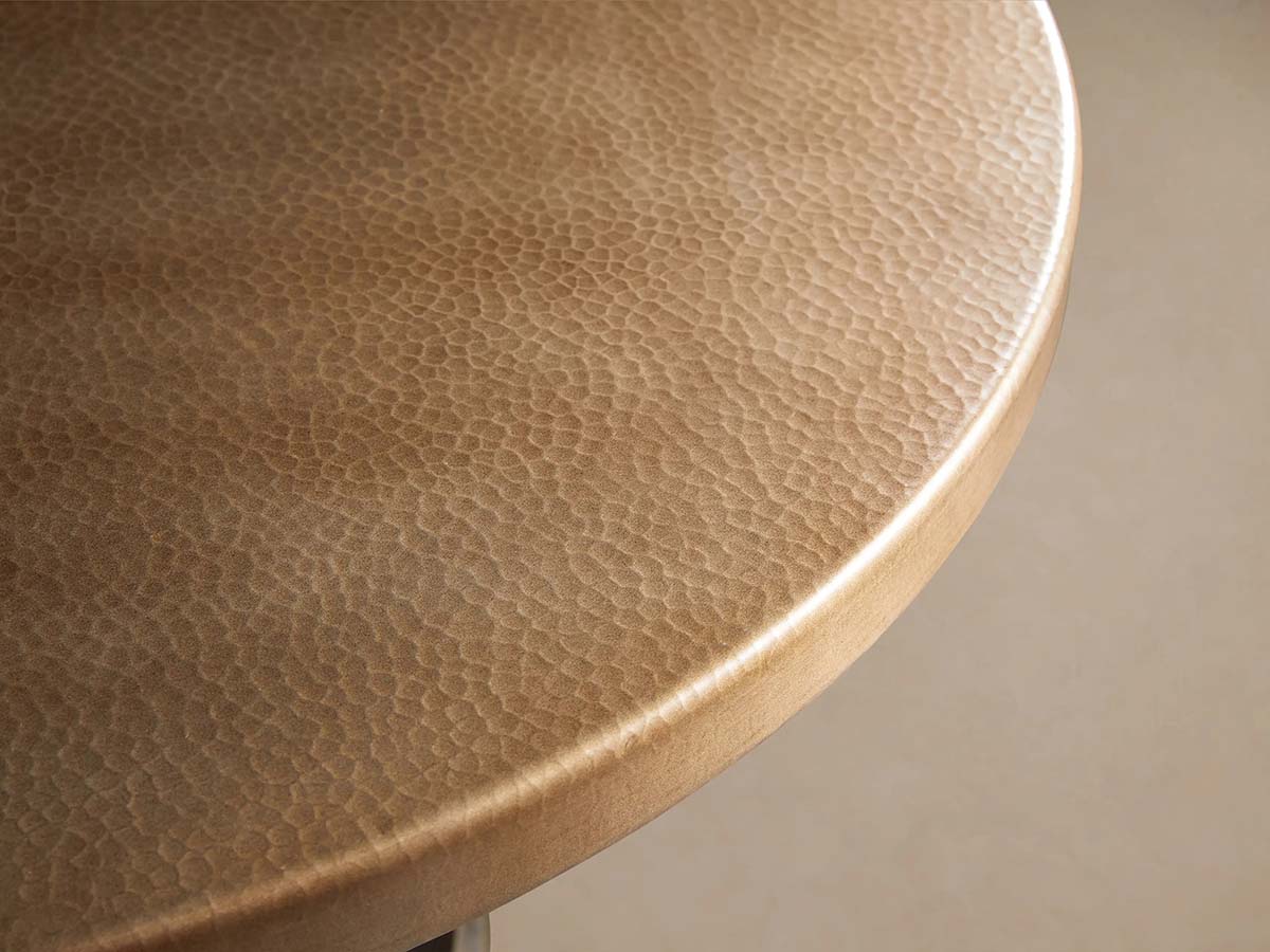 Recycled Metal Round Dining Table Metal Hand-Hammered Top & Black Vertex Iron Base