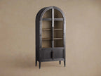 Hattie Glass Tall Display Cabinet Oak Wood Living Room Storage Cabinet Hattie Glass Tall Display Cabinet Arched with Solid Oak Wood Living Room Storage Cabinet