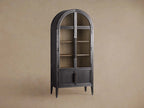 Hattie Glass Tall Display Cabinet with Oak Wood Living Room Storage Cabinet