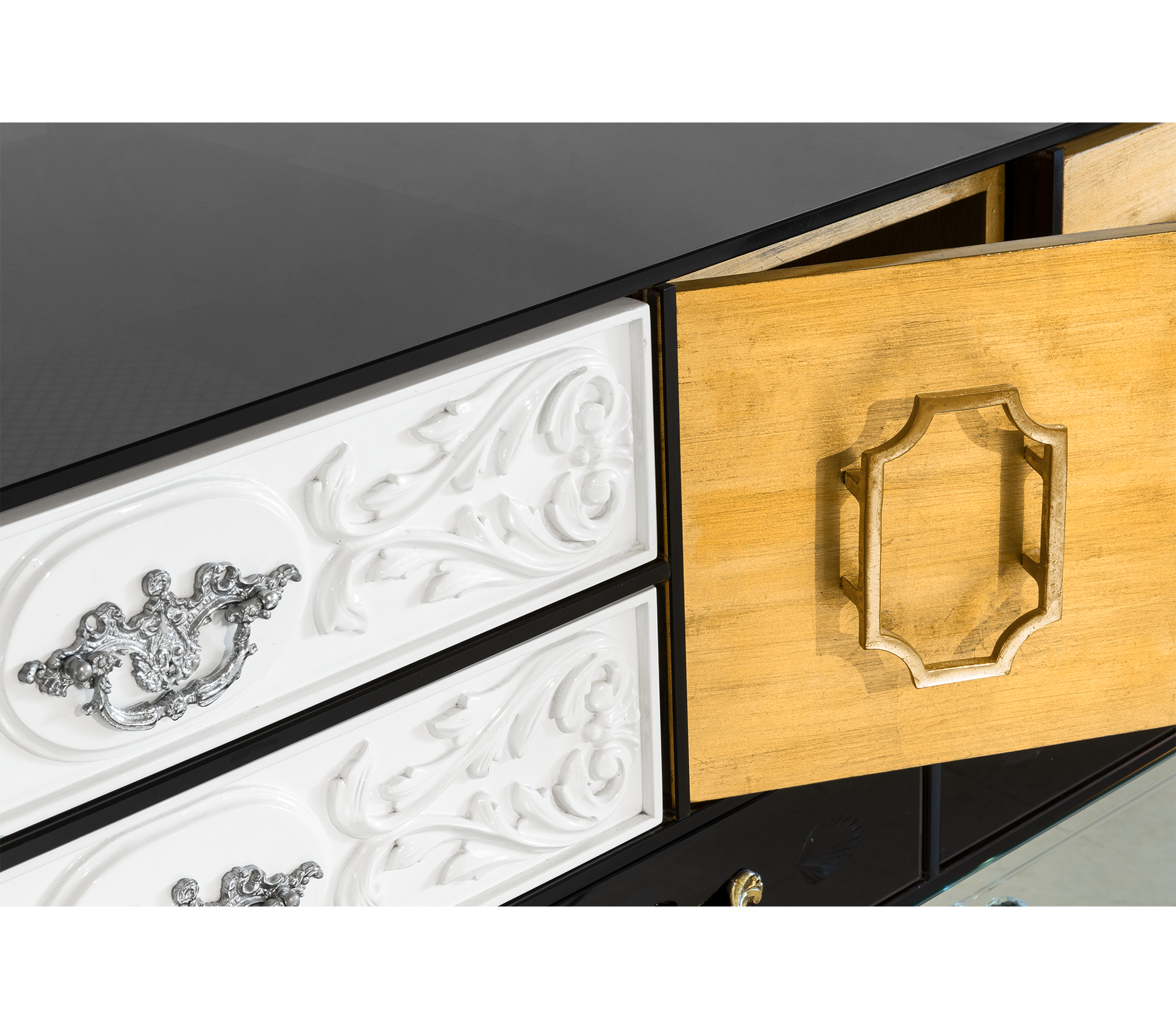 Luxury Patchwork Wood Sideboard Buffet Cabinet with Hidden Storage