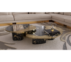 Luxury Calacatta Marble Coffee Table with Black Sculptural Base & Modern Design