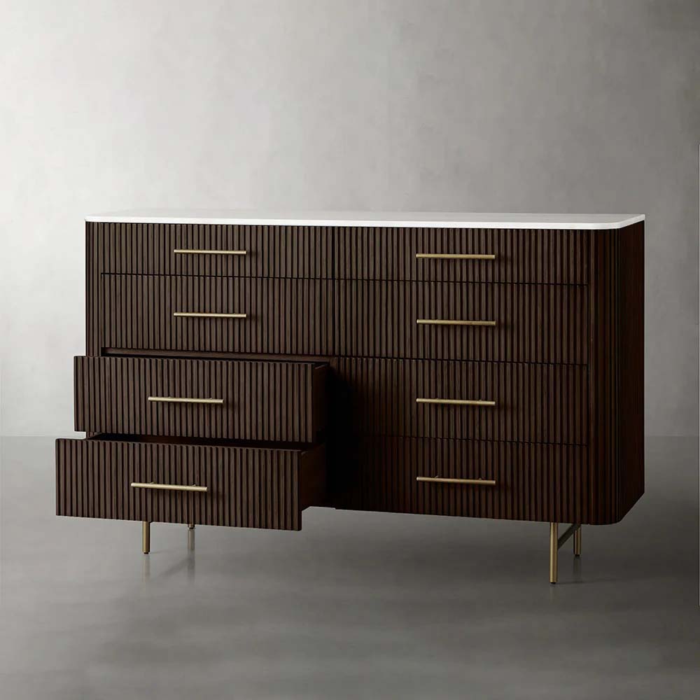 Finnley Wood Eight-Drawer Dresser with Marble or Bluestone Top Rural Chest Of 8-Drawers Cabinet