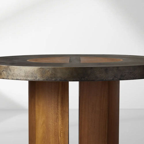 Acacius Round Reclaimed Yukas Wood Dining Table with Eco-Conscious Steel