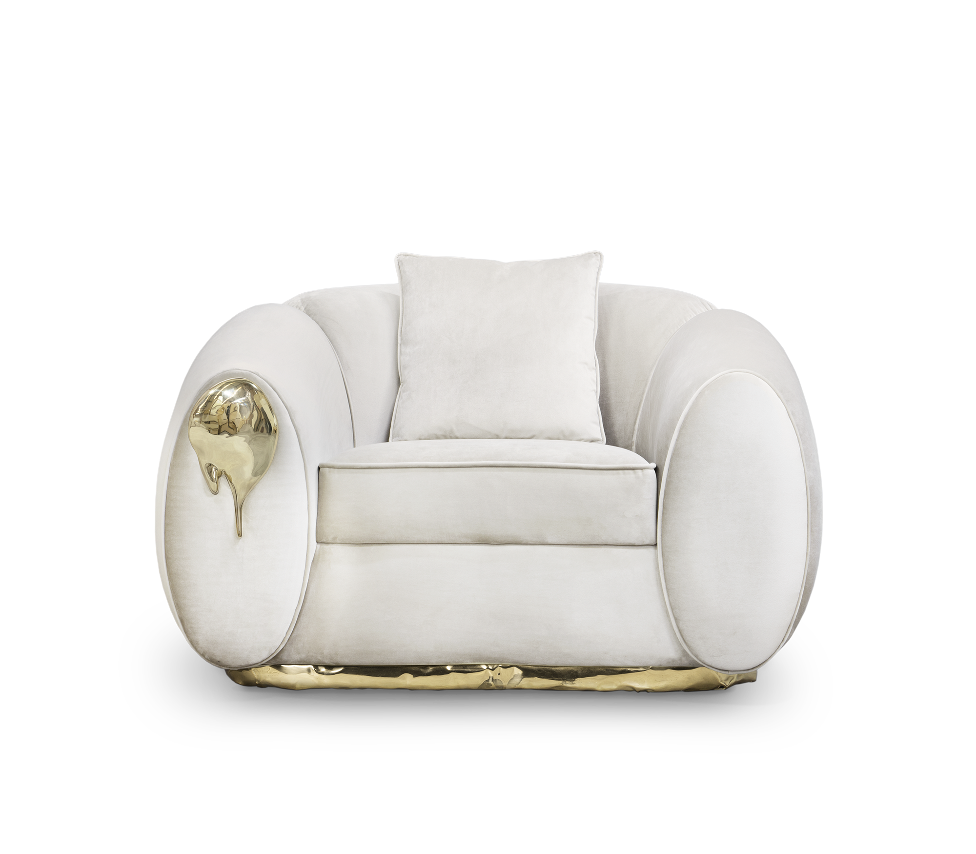 Luxury Sculptural Armchair with Polished Brass Accents & Vintage Contemporary Design