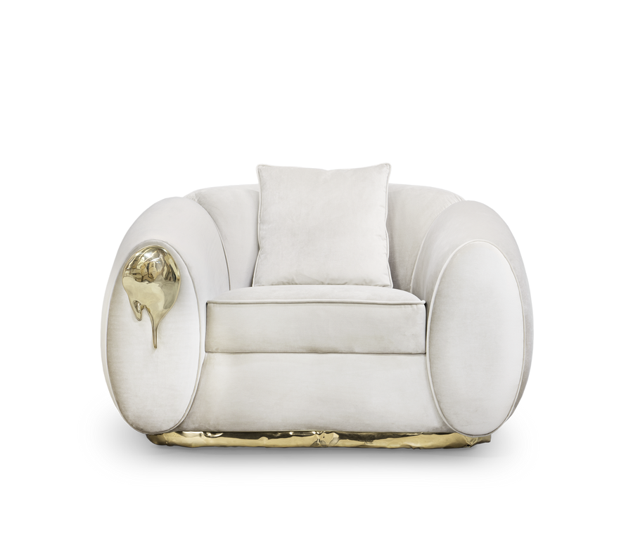 Luxury Sculptural Armchair with Polished Brass Accents & Vintage Contemporary Design