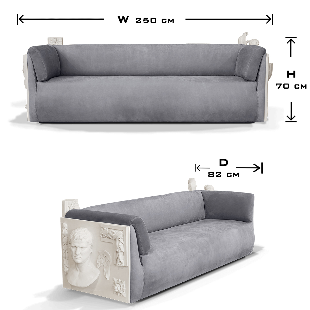 Luxury Versailles Inspired Sofa with Sculpted Resin Wood Frame, Velvet Pillows & Acrylic Legs