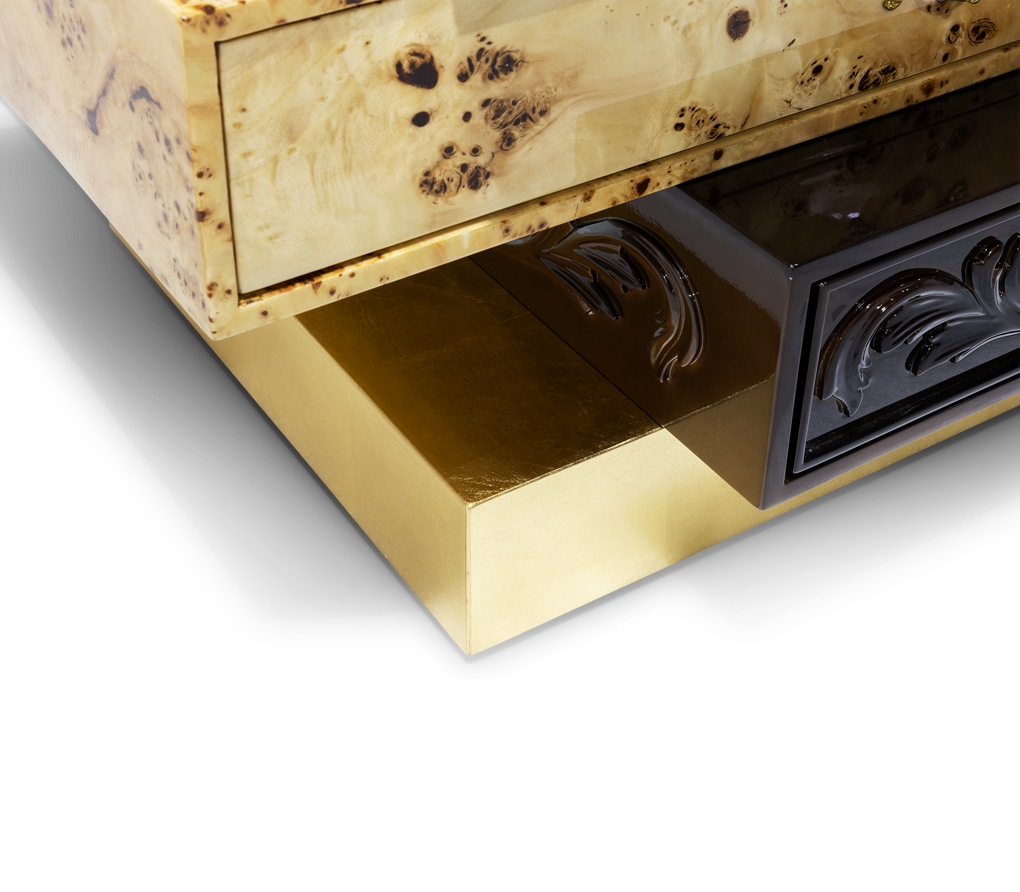 Luxury Chest of Drawers with Mixed Wood Finishes, Brass Details & Designer Storage